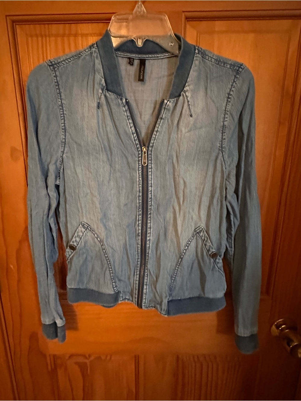 Maurices Light Blue Denim Bomber Jacket